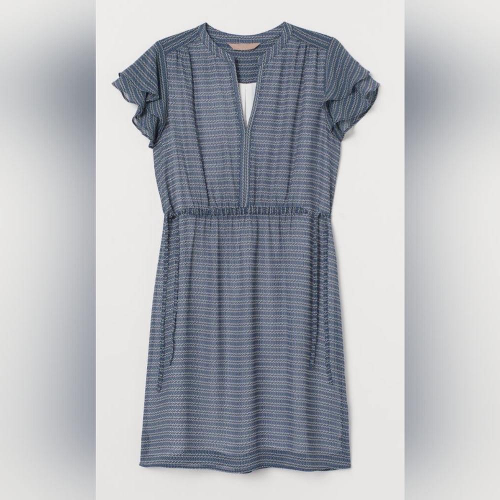H&M, NWOT, Flutter sleeve dress, Size XXL. Blue Stripe Pattern.